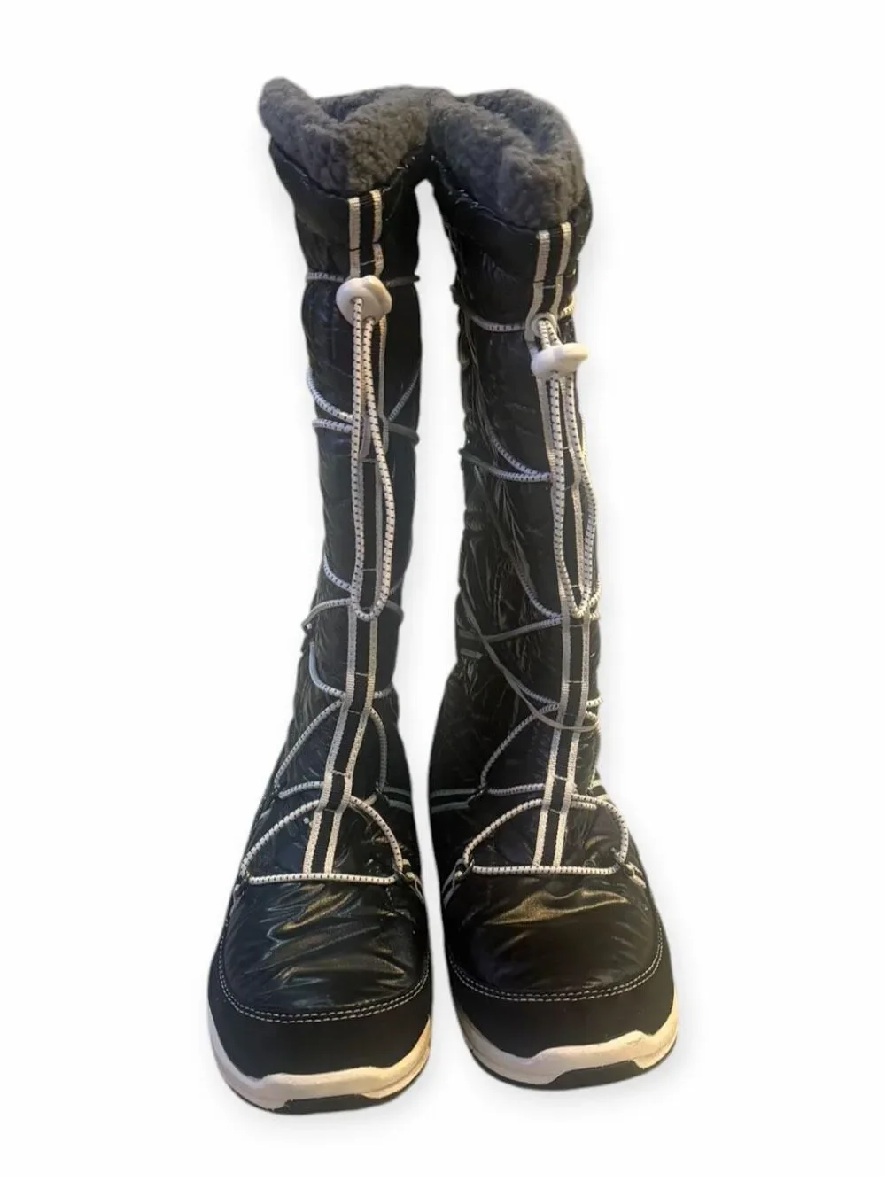 KHOMBU Slalom V Black Quilted Faux Fur Lace-Up Winter Snow Boots 8M